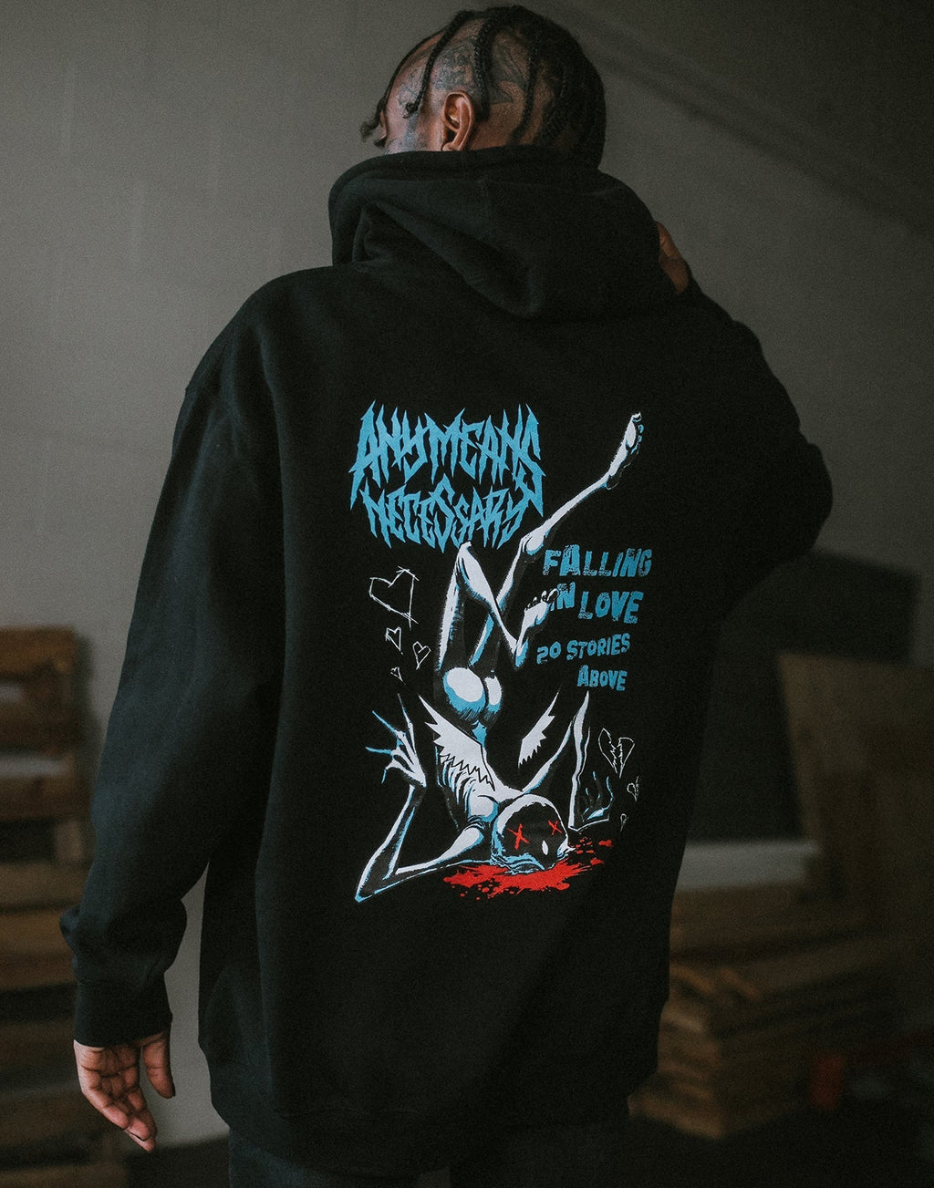 Falling in Love Pullover Hoodie Black Any Means Necessary Clothing