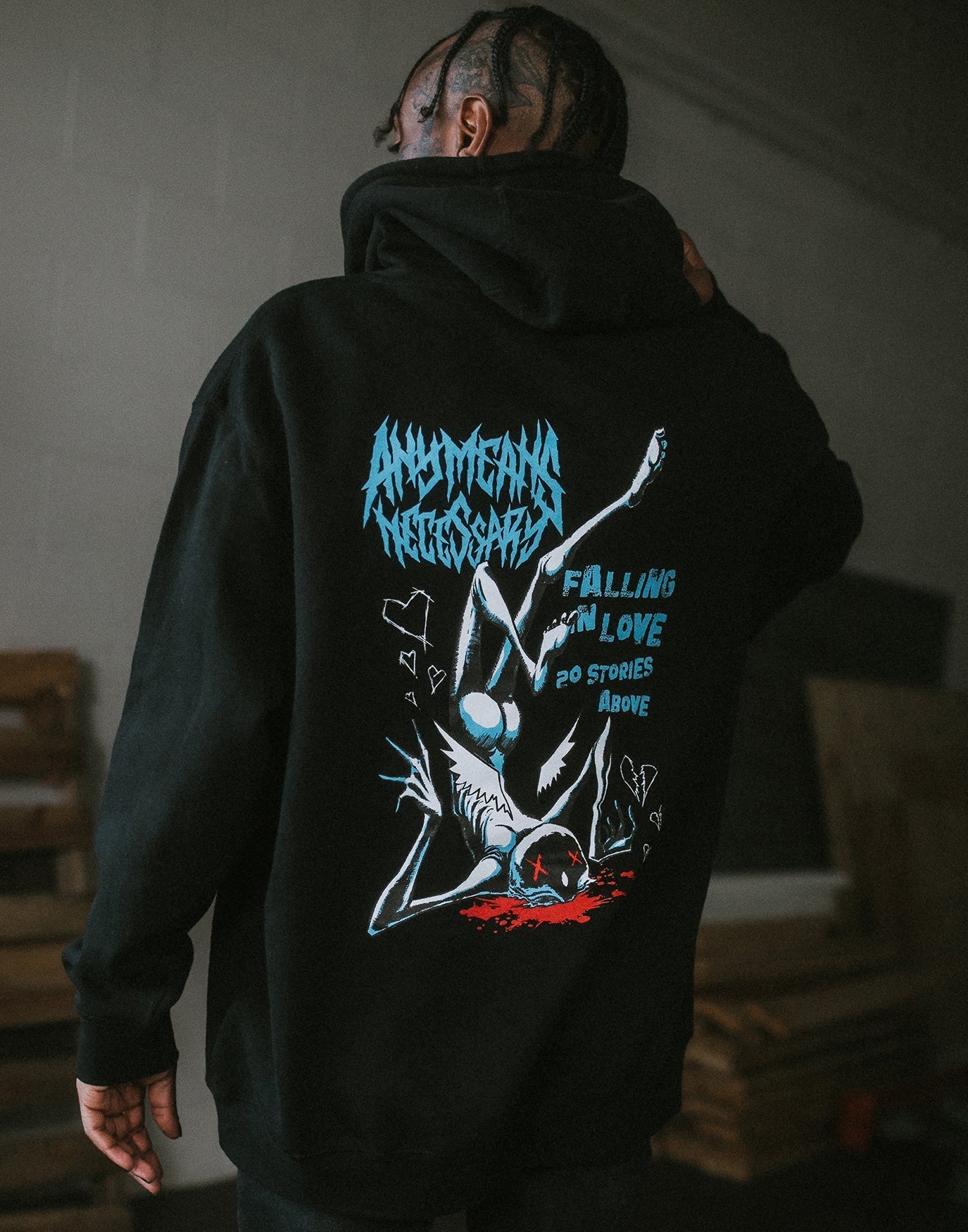 Falling in Love Pullover Hoodie Black Any Means Necessary Clothing