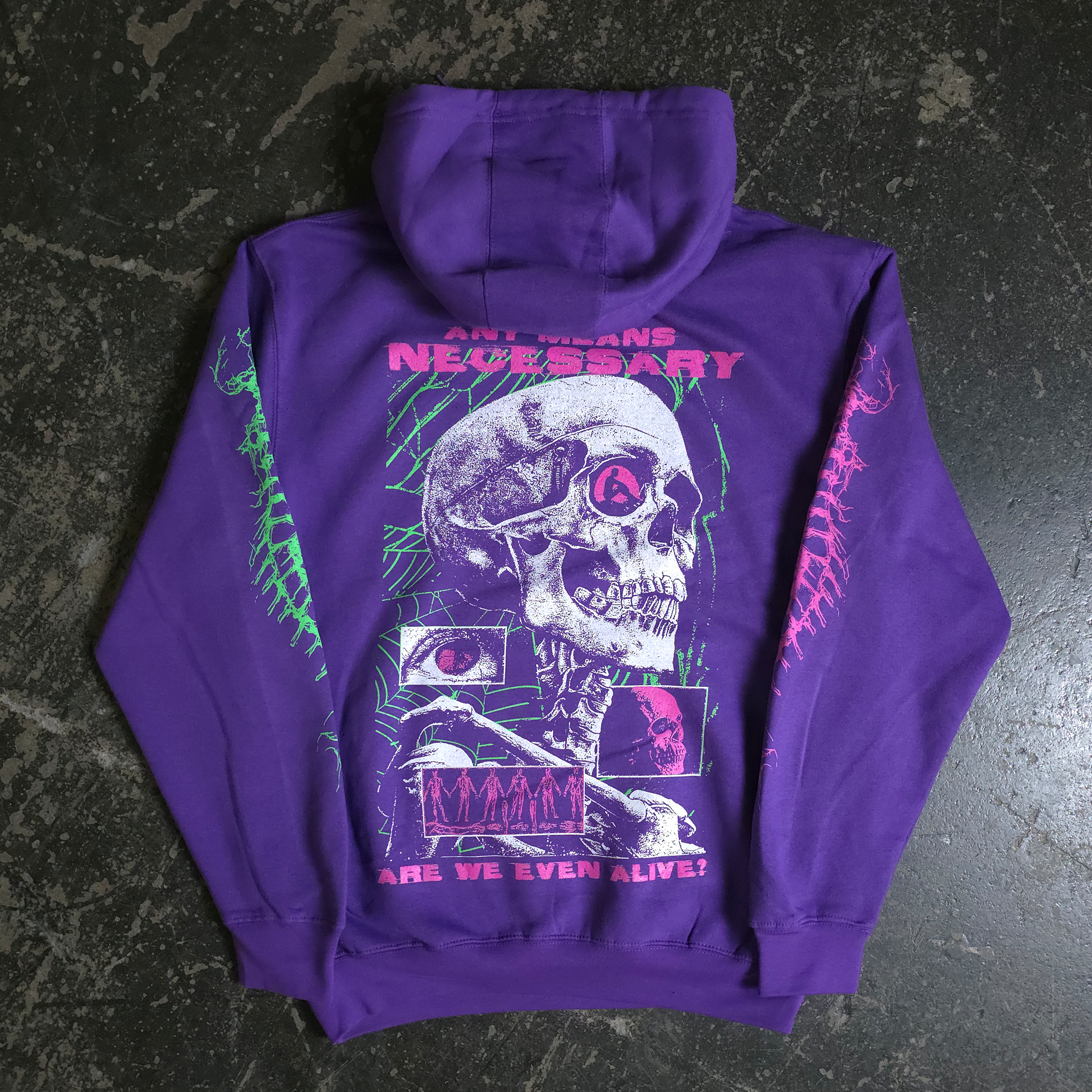 Are We Even Alive Pullover Hoodie Purple Any Means Necessary Clothing