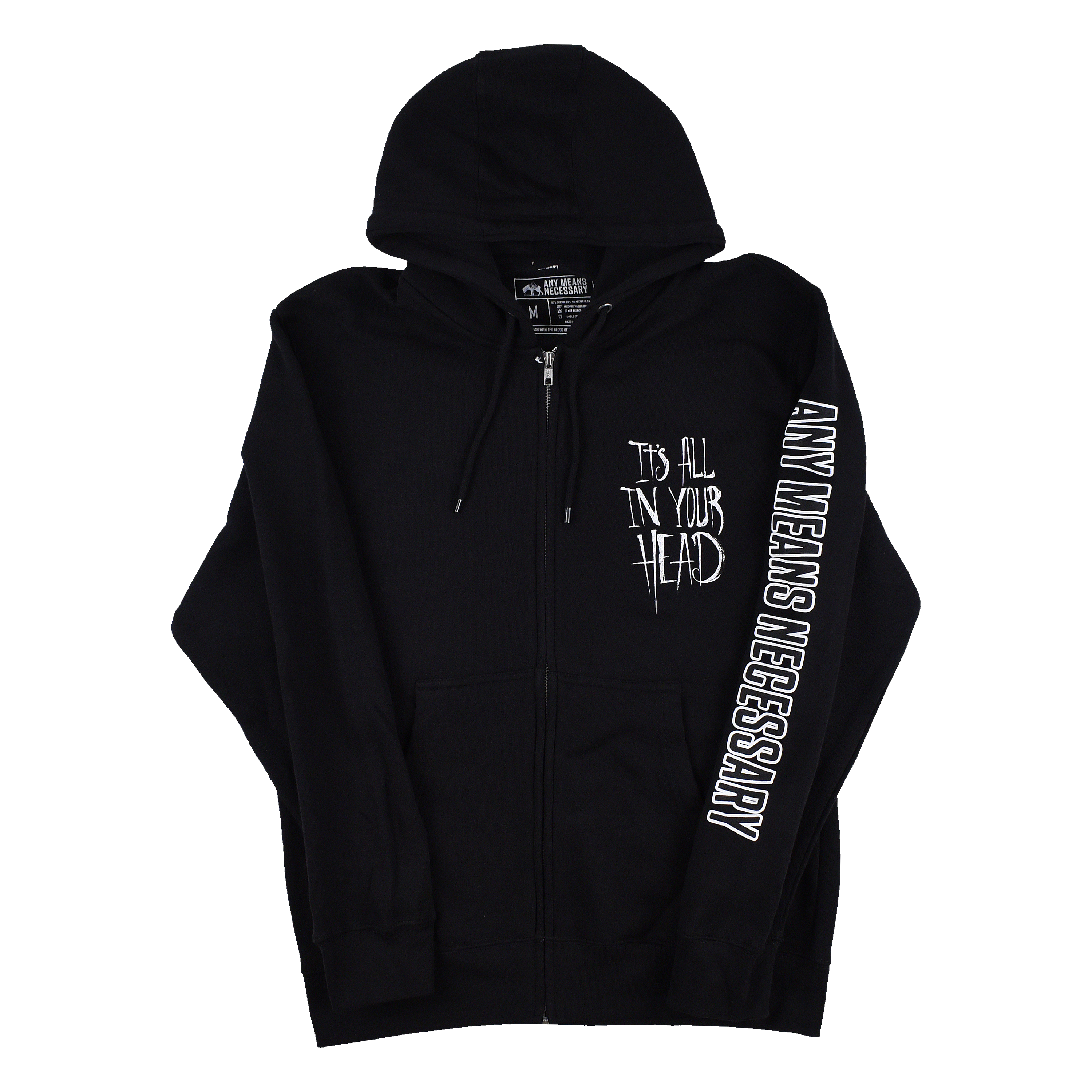 It's All In Your Head Zip Up Hoodie Black Any Means Necessary Clothing