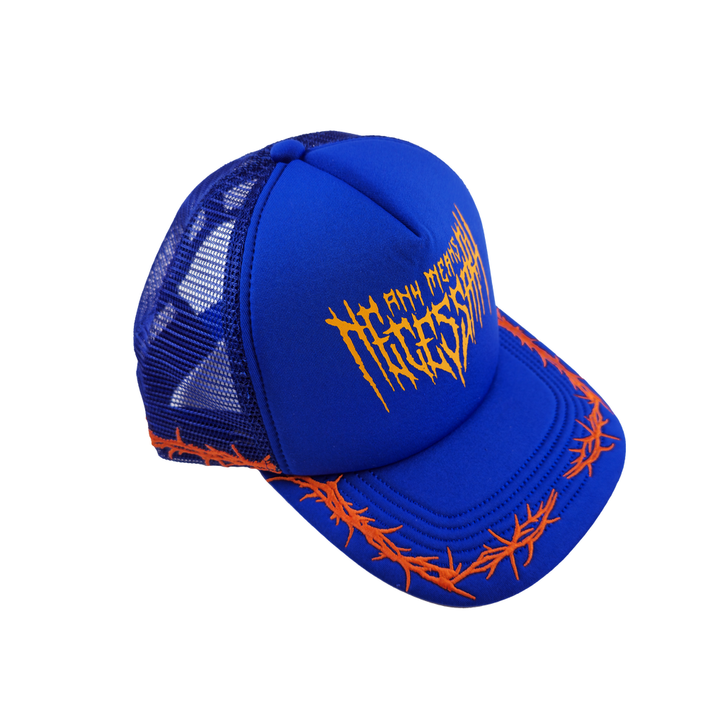 Thorns Trucker Hat Blue Any Means Necessary Clothing