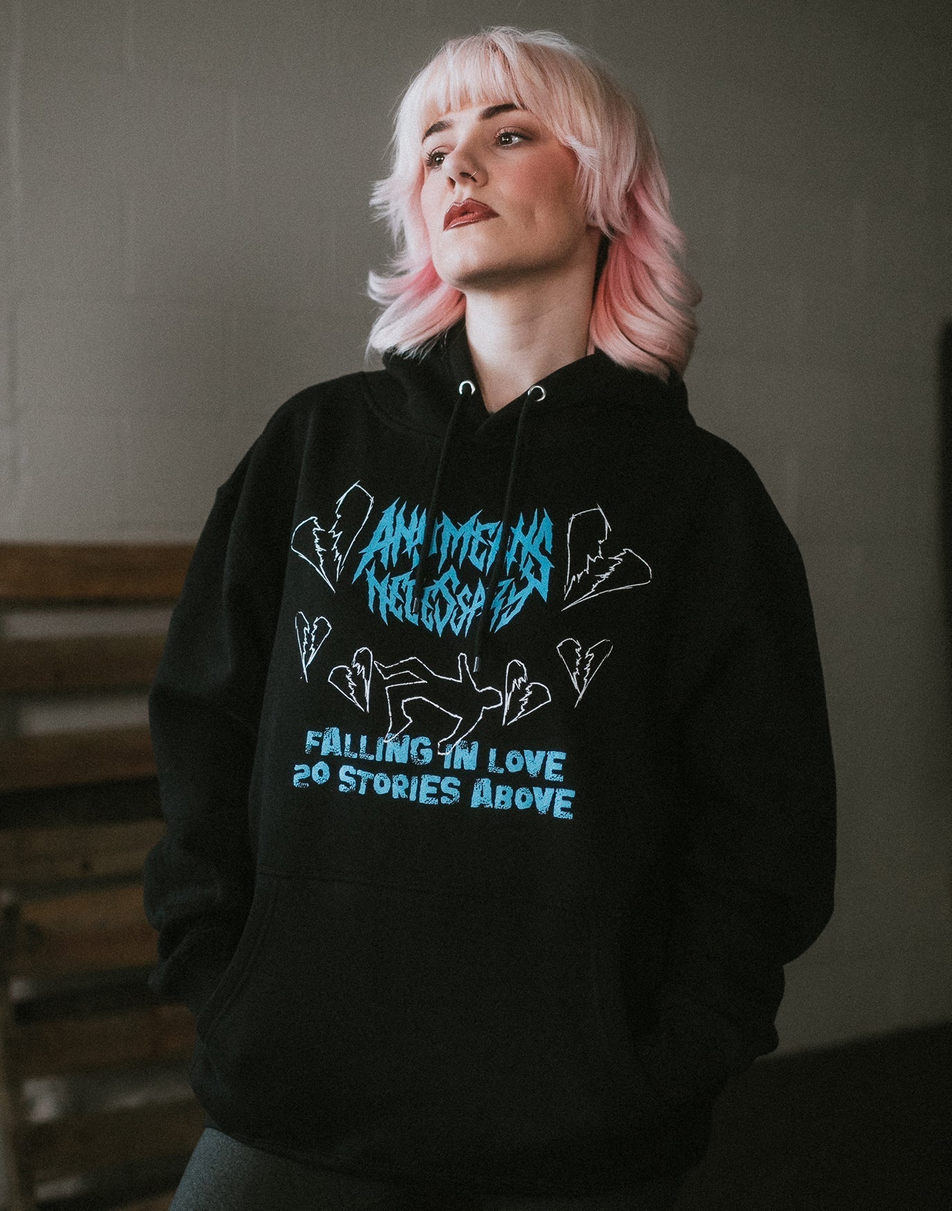 Falling in Love Pullover Hoodie Black Any Means Necessary Clothing